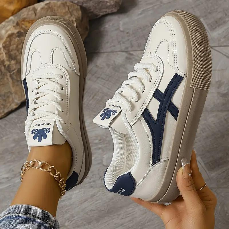 Sneakers för kvinnor, tjock sula, snörning, lågskor, skate skor