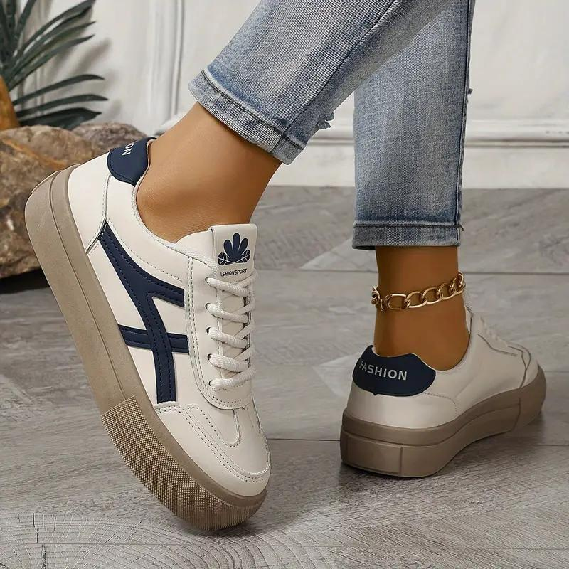 Sneakers för kvinnor, tjock sula, snörning, lågskor, skate skor