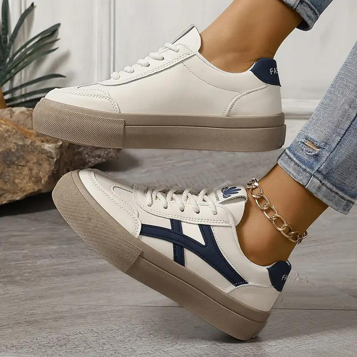 Sneakers för kvinnor, tjock sula, snörning, lågskor, skate skor