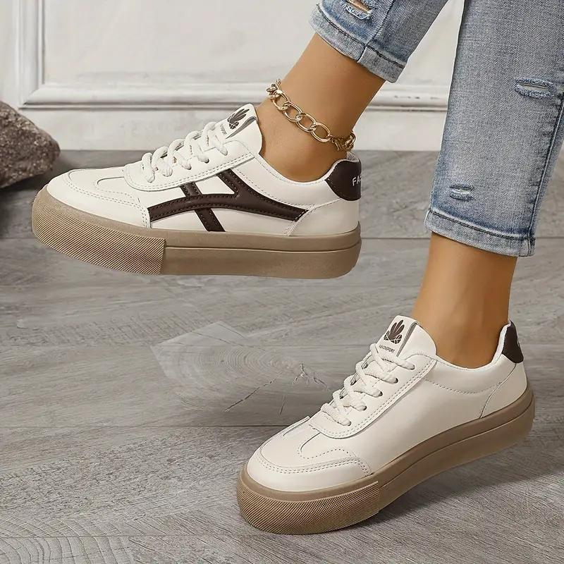 Sneakers för kvinnor, tjock sula, snörning, lågskor, skate skor