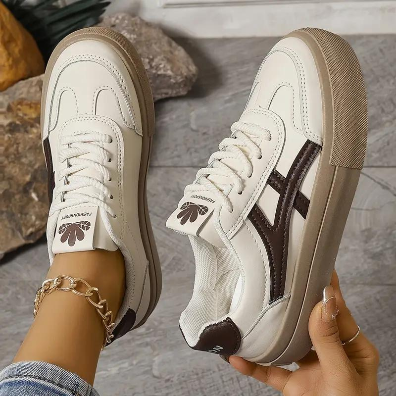 Sneakers för kvinnor, tjock sula, snörning, lågskor, skate skor