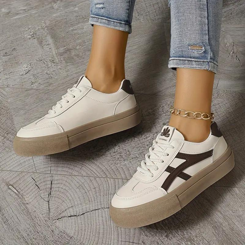 Sneakers för kvinnor, tjock sula, snörning, lågskor, skate skor