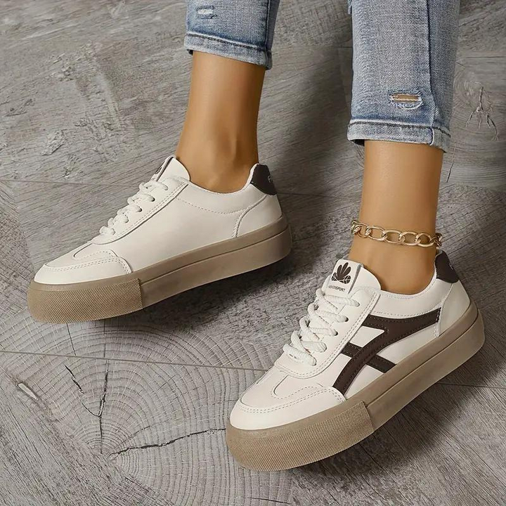 Sneakers för kvinnor, tjock sula, snörning, lågskor, skate skor
