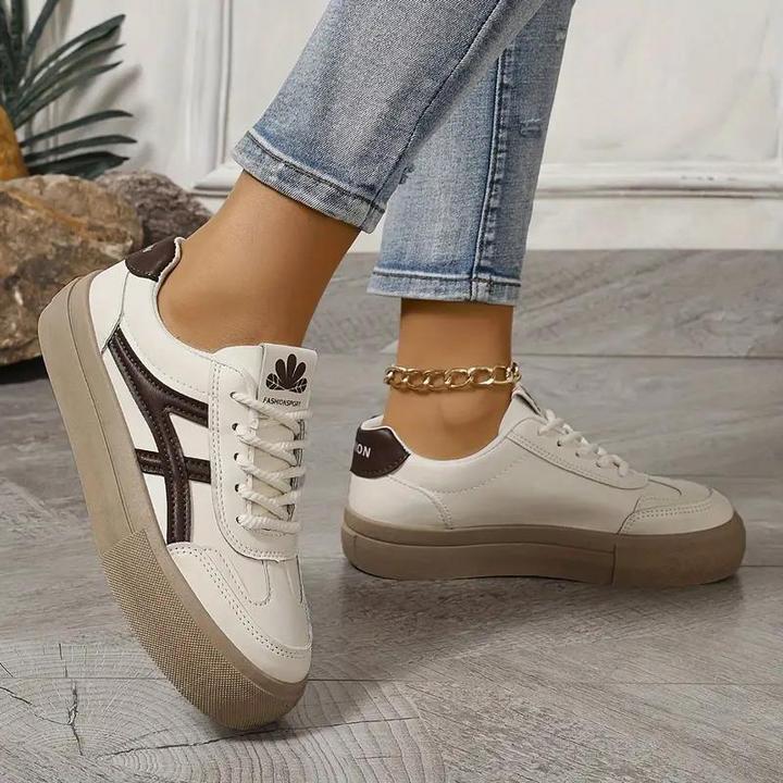 Sneakers för kvinnor, tjock sula, snörning, lågskor, skate skor