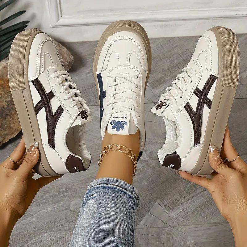 Sneakers för kvinnor, tjock sula, snörning, lågskor, skate skor