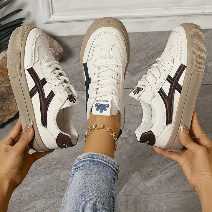 Sneakers för kvinnor, tjock sula, snörning, lågskor, skate skor