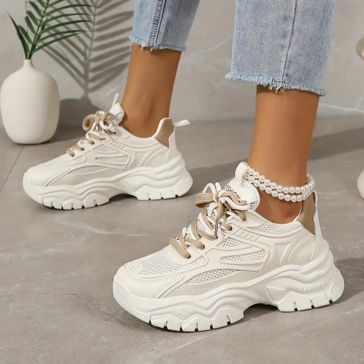 Sneakers med plattform - Snörning - Ortopediska - Vita Sneakers - Sneakers för Kvinnor