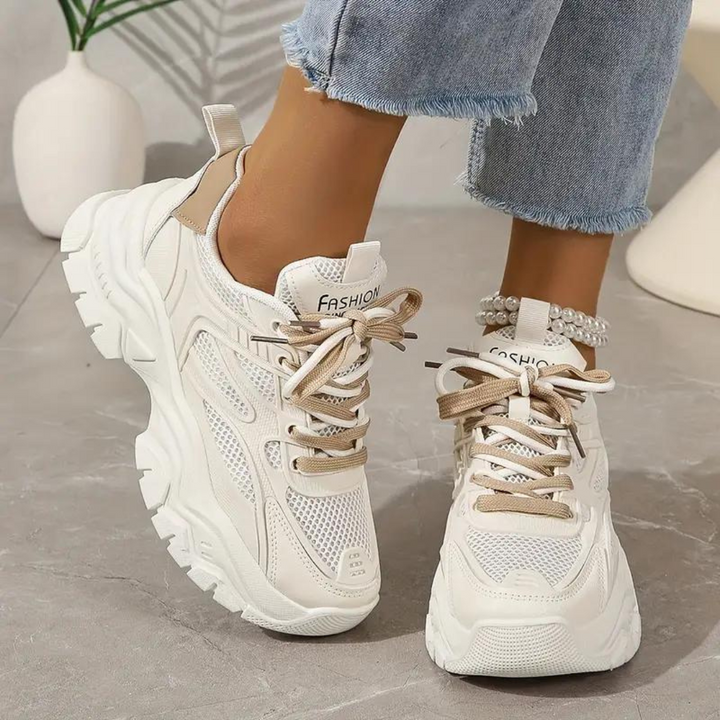 Sneakers med plattform - Snörning - Ortopediska - Vita Sneakers - Sneakers för Kvinnor