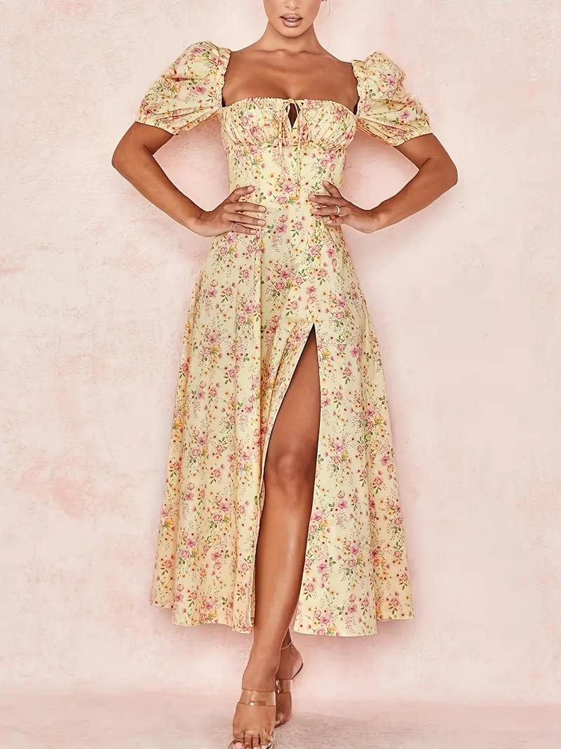 Solklänning - Blommig - Puffärm - Sommarklänning - Maxiklänning