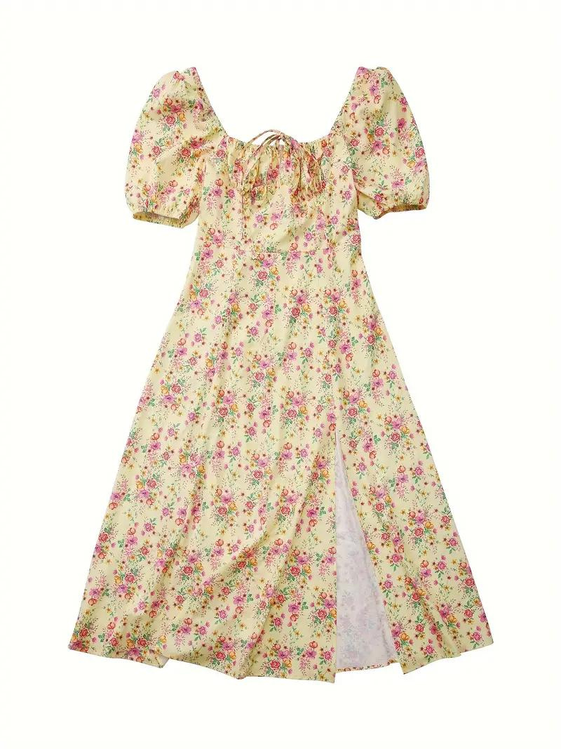 Solklänning - Blommig - Puffärm - Sommarklänning - Maxiklänning