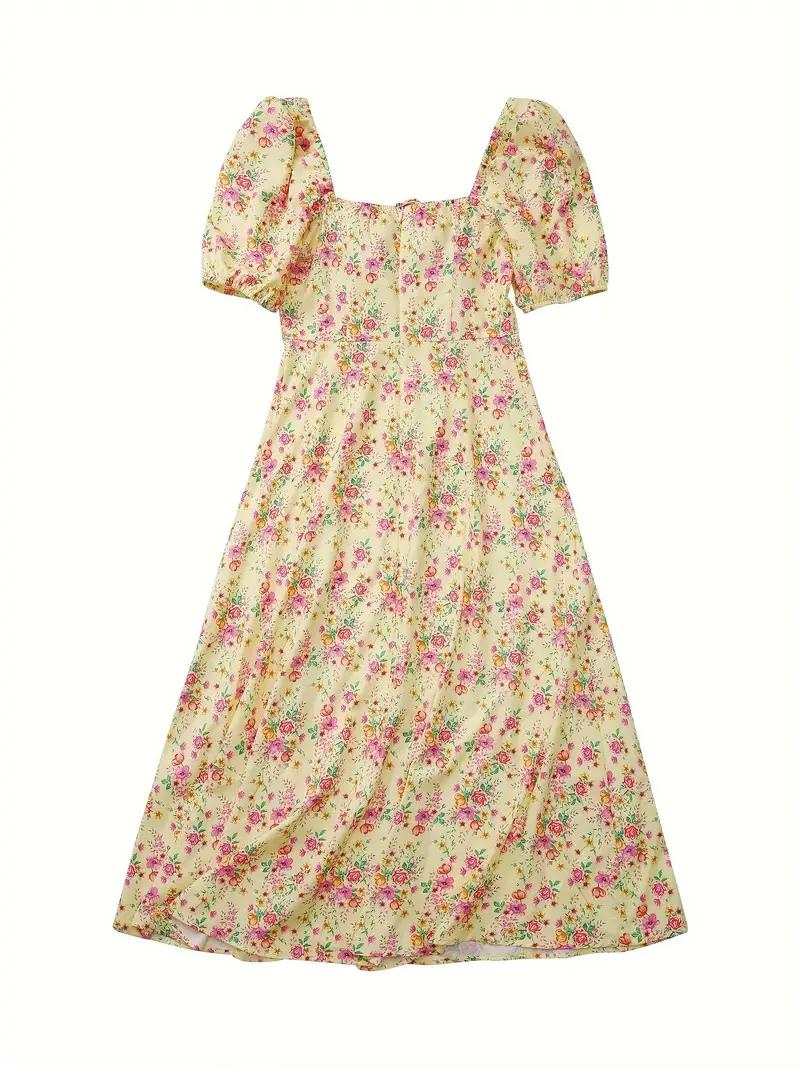 Solklänning - Blommig - Puffärm - Sommarklänning - Maxiklänning