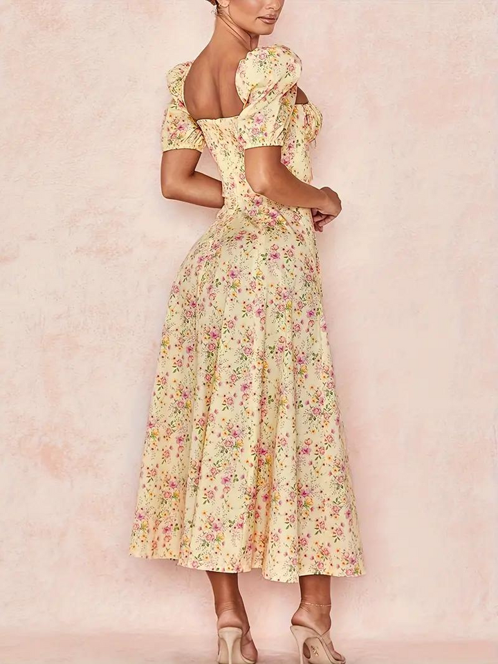 Solklänning - Blommig - Puffärm - Sommarklänning - Maxiklänning