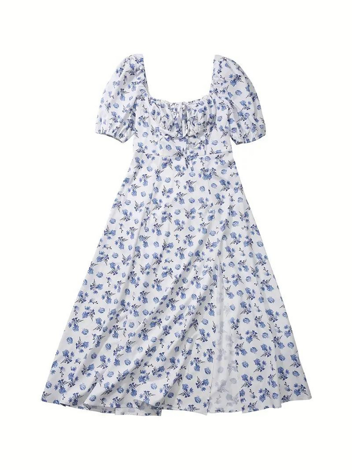 Solklänning - Blommig - Puffärm - Sommarklänning - Maxiklänning