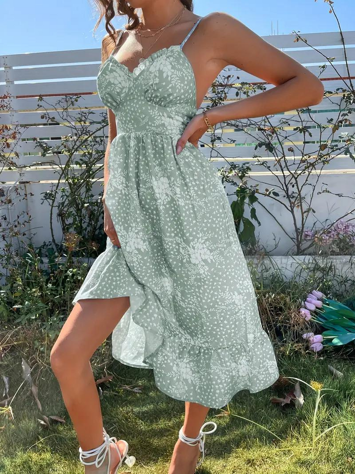 Solklänning, Midi, Spagetti Strap, Sommarklänning, Blommig klänning