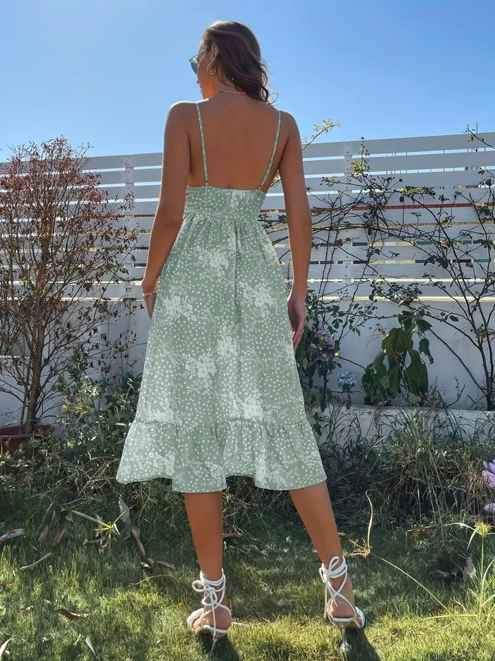 Solklänning, Midi, Spagetti Strap, Sommarklänning, Blommig klänning