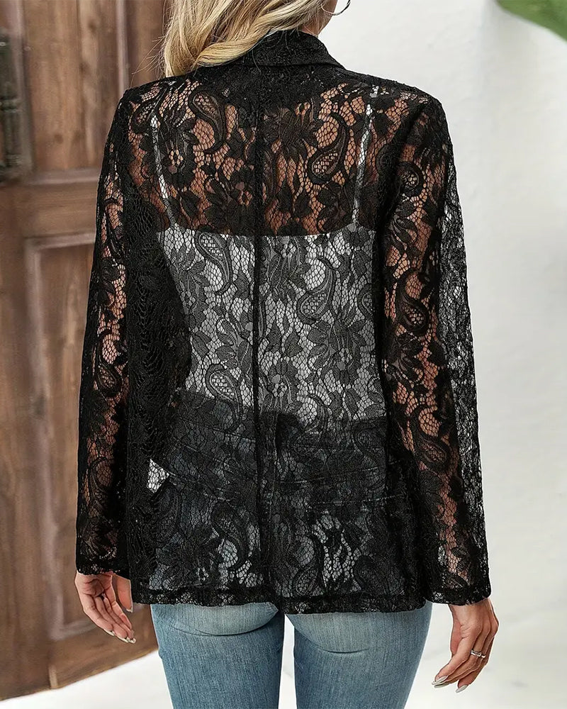 Sommarblazer - Chic sommarkavaj för kvinnor med öppen front och spets