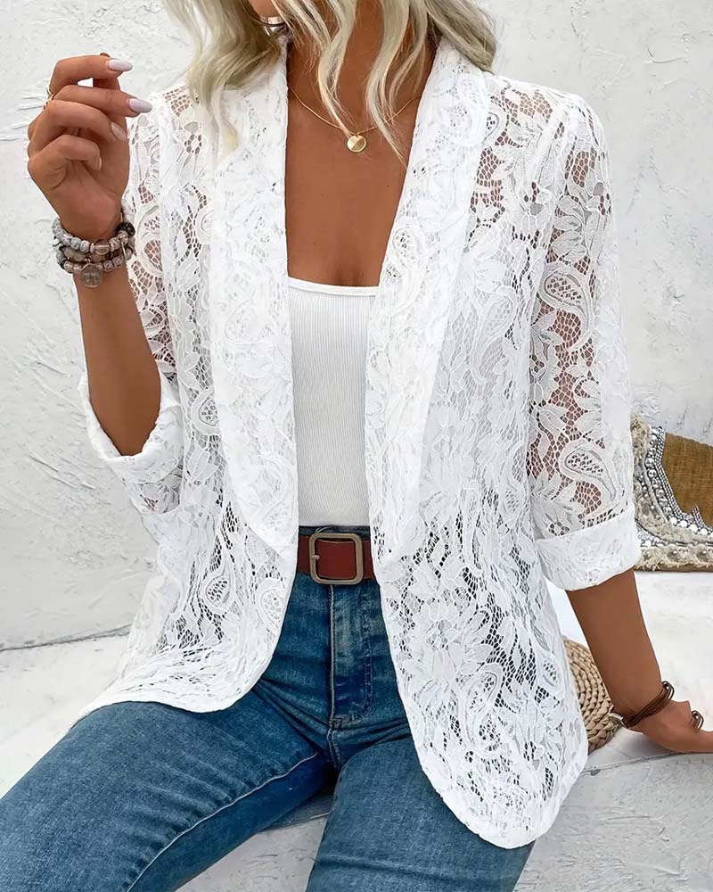 Sommarblazer - Chic sommarkavaj för kvinnor med öppen front och spets