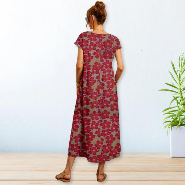 Sommarklänning | A-linjeformad | Kortärmad Blommig klänning | Lång klänning