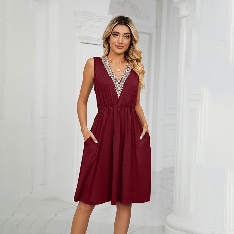 Sommarklänning - Ärmlös - Knälång - V-neckad klänning - Sundress