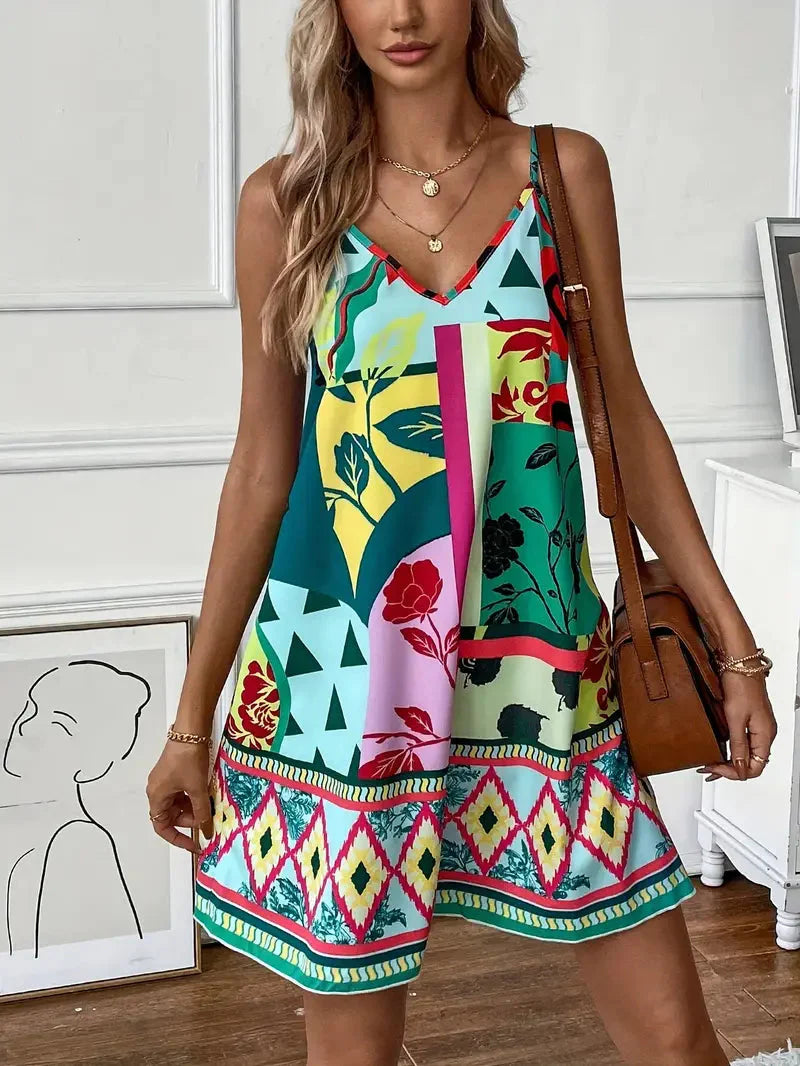 Sommarklänning, Boho-stil, Ärmlös, Miniklänning, Solklänningar