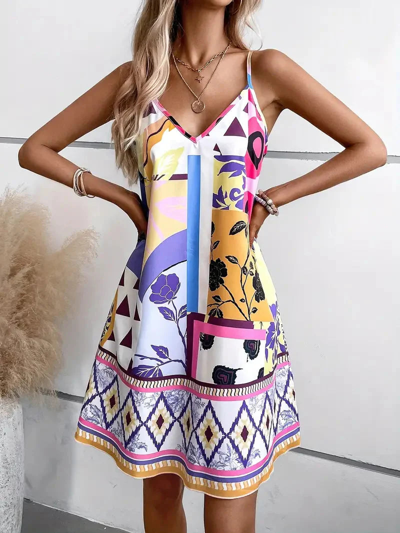 Sommarklänning, Boho-stil, Ärmlös, Miniklänning, Solklänningar
