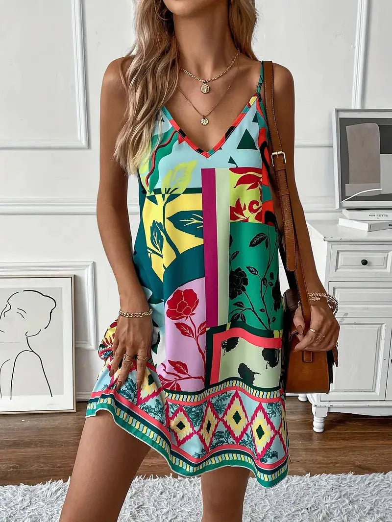 Sommarklänning, Boho-stil, Ärmlös, Miniklänning, Solklänningar