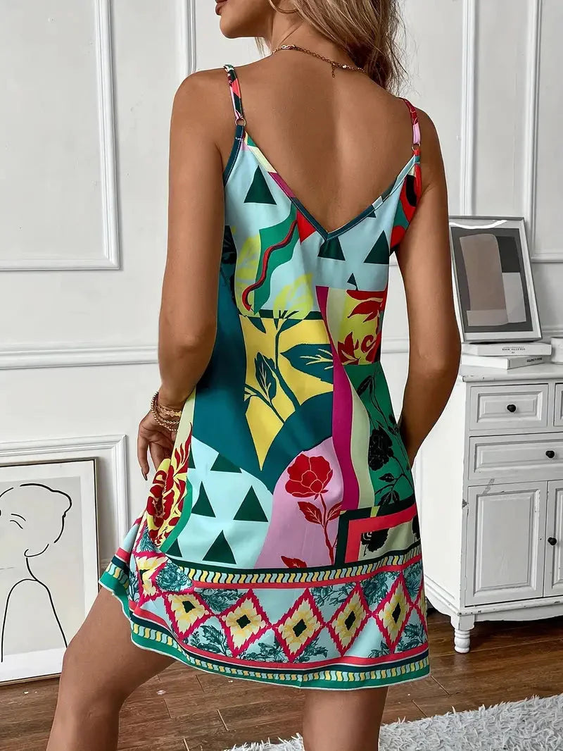 Sommarklänning, Boho-stil, Ärmlös, Miniklänning, Solklänningar