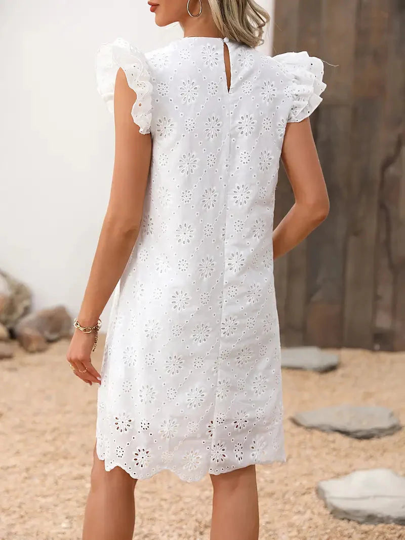 Sommarklänning, Fjärilsärm, Eyelet, Vit klänning, Solklänningar