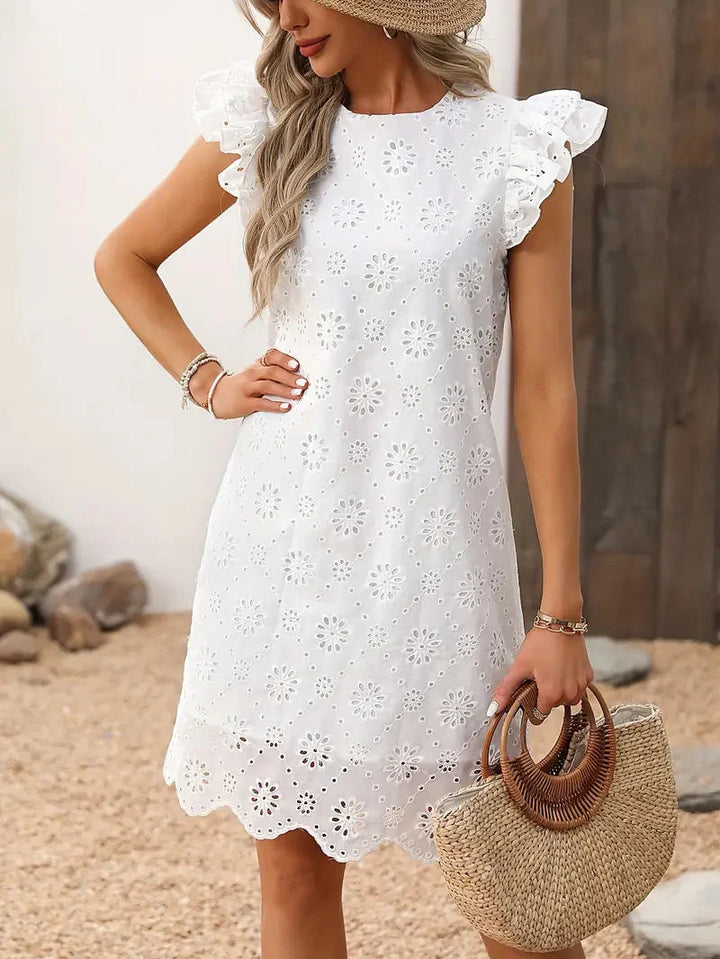 Sommarklänning, Fjärilsärm, Eyelet, Vit klänning, Solklänningar