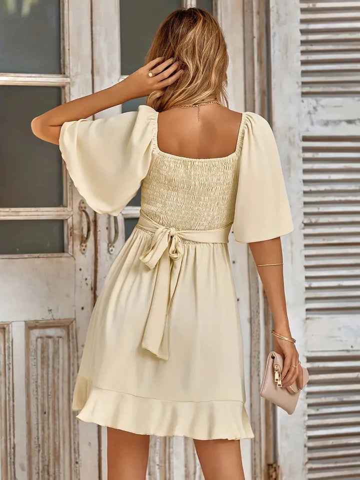 Sommarklänning, Fladdrig ärm, Flödig, Elegant klänning, Solklänning