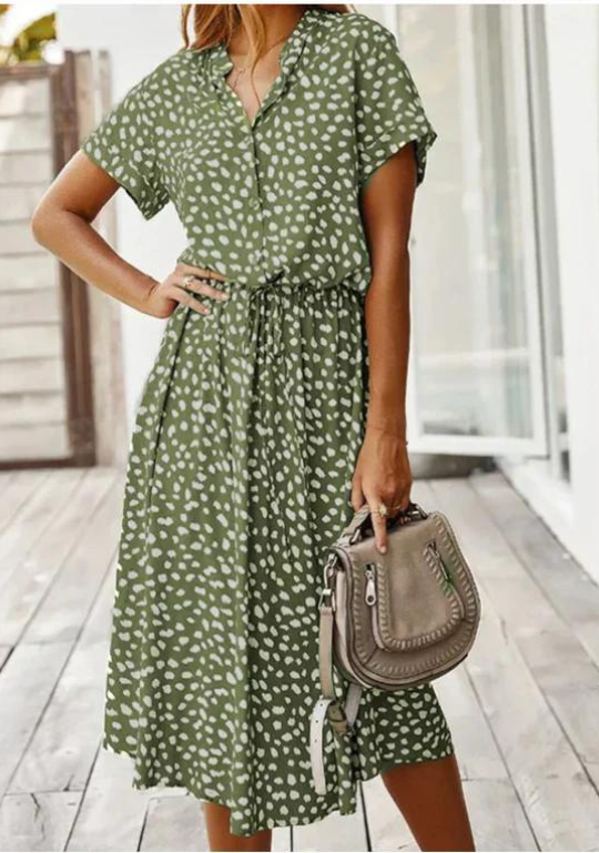 Sommarklänning | Kortärmad | Dragsko | Midiklänning | Klänning i vintagestil