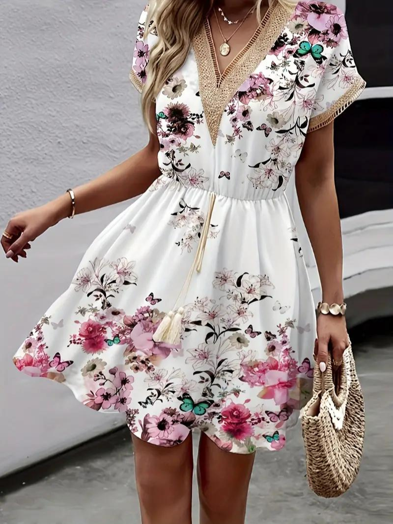 Sommarklänning - Kortärmad - V-hals - Bohoklänning - Sundresses