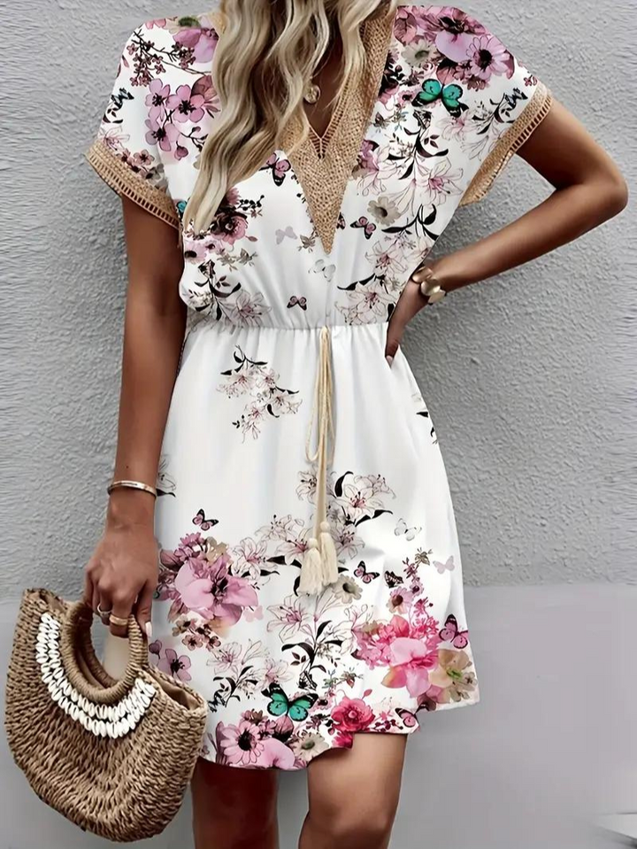 Sommarklänning - Kortärmad - V-hals - Bohoklänning - Sundresses