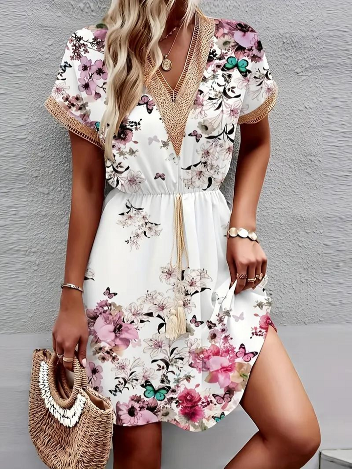 Sommarklänning - Kortärmad - V-hals - Bohoklänning - Sundresses