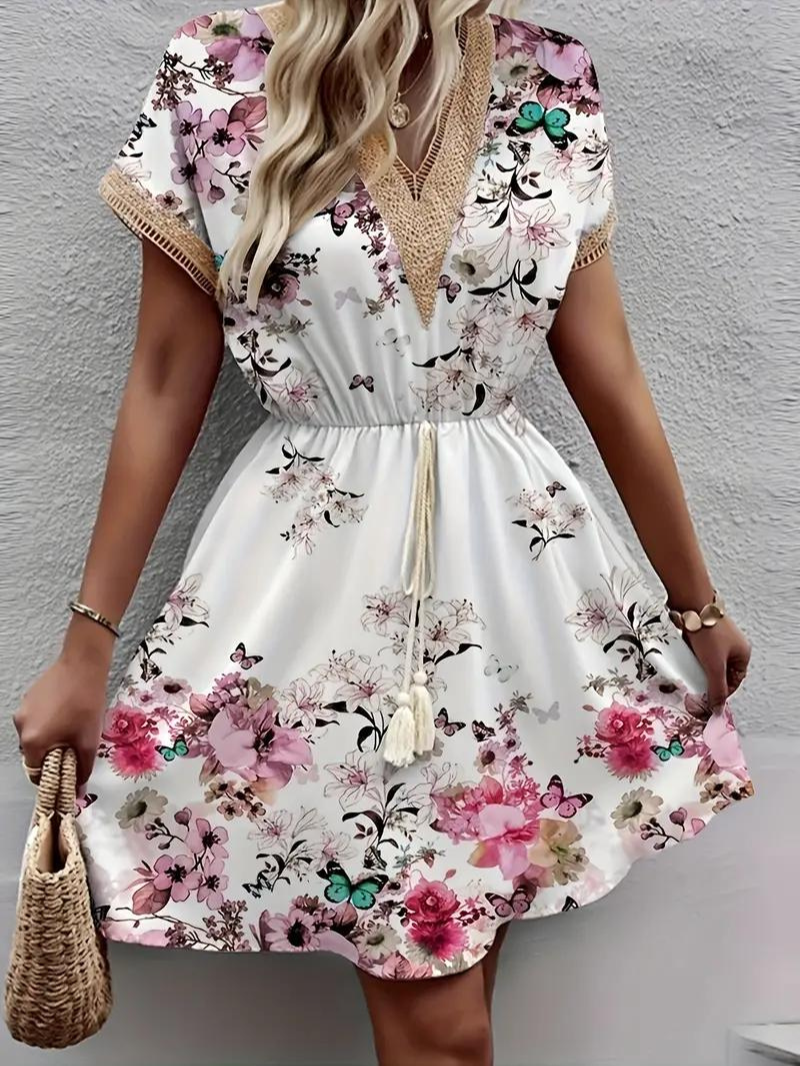 Sommarklänning - Kortärmad - V-hals - Bohoklänning - Sundresses