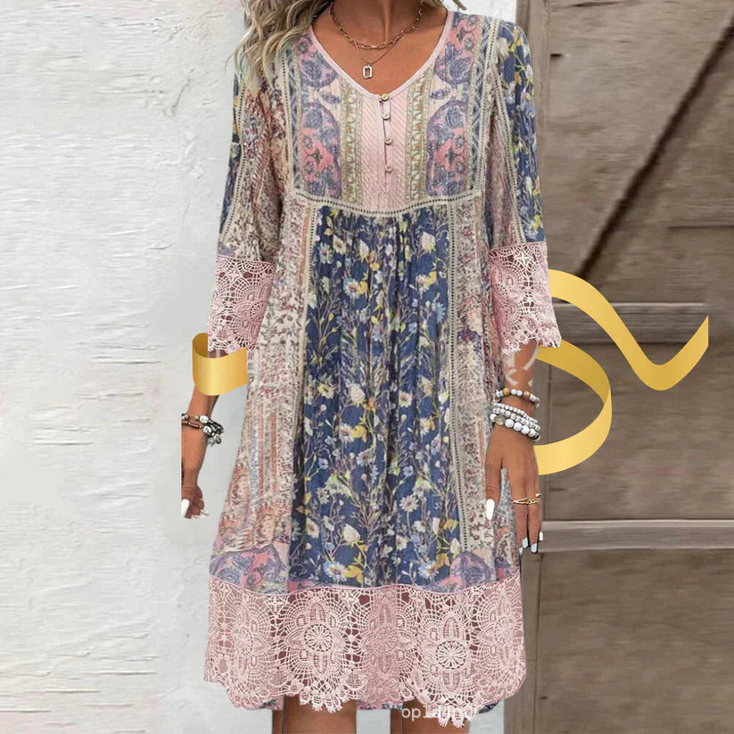 Sommarklänning - Långärmad kort spetsklänning i vintagestil