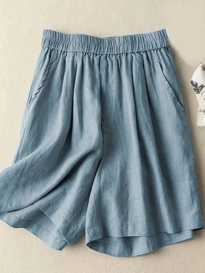 Sommarshorts, Hög midja, Elastisk midja, Linneshorts, Damshorts