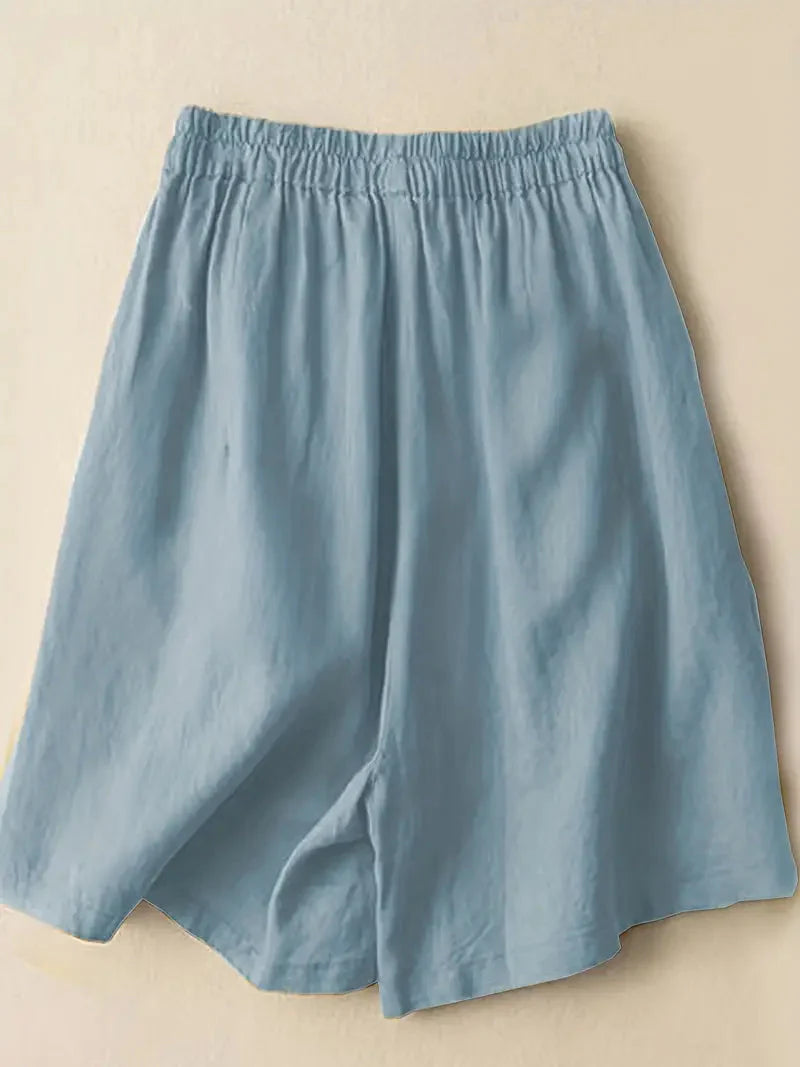 Sommarshorts, Hög midja, Elastisk midja, Linneshorts, Damshorts