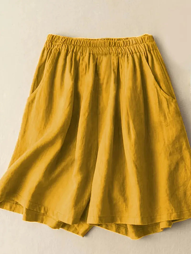 Sommarshorts, Hög midja, Elastisk midja, Linneshorts, Damshorts