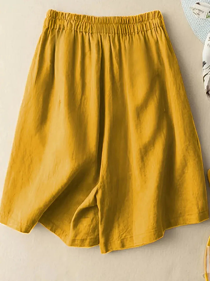 Sommarshorts, Hög midja, Elastisk midja, Linneshorts, Damshorts