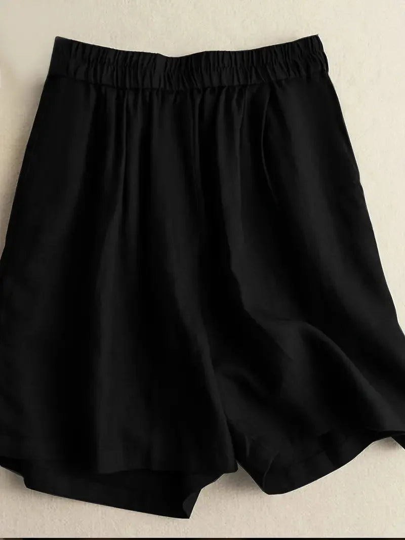 Sommarshorts, Hög midja, Elastisk midja, Linneshorts, Damshorts