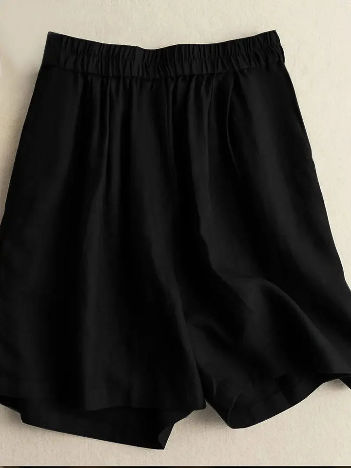 Sommarshorts, Hög midja, Elastisk midja, Linneshorts, Damshorts