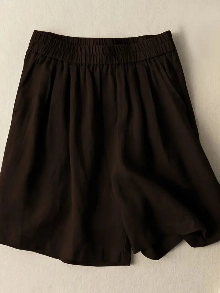 Sommarshorts, Hög midja, Elastisk midja, Linneshorts, Damshorts