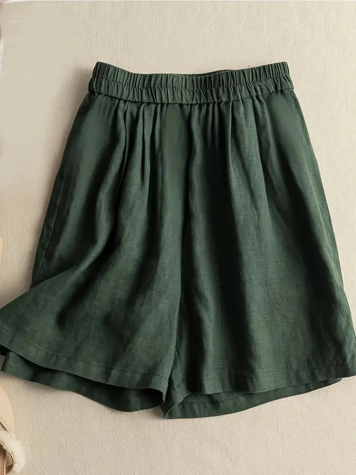 Sommarshorts, Hög midja, Elastisk midja, Linneshorts, Damshorts