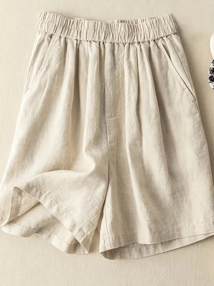 Sommarshorts, Hög midja, Elastisk midja, Linneshorts, Damshorts
