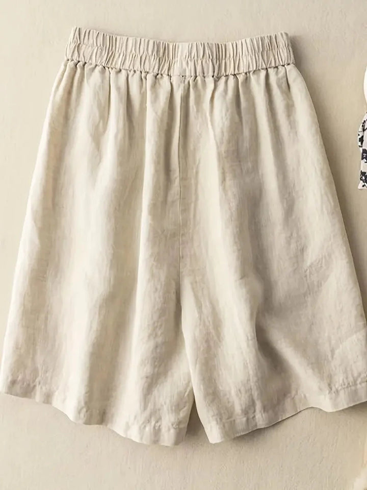 Sommarshorts, Hög midja, Elastisk midja, Linneshorts, Damshorts
