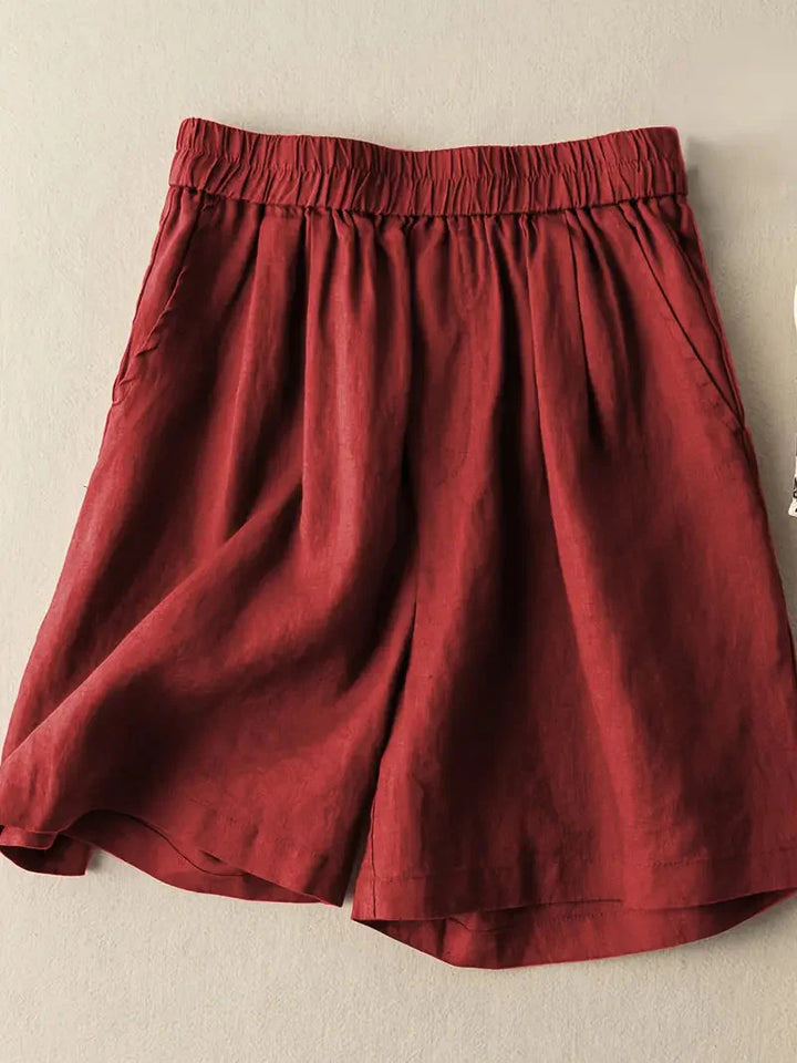 Sommarshorts, Hög midja, Elastisk midja, Linneshorts, Damshorts