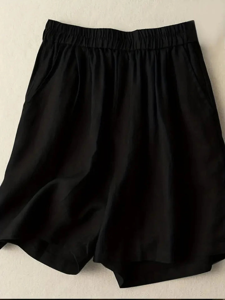 Sommarshorts, Hög midja, Elastisk midja, Linneshorts, Damshorts