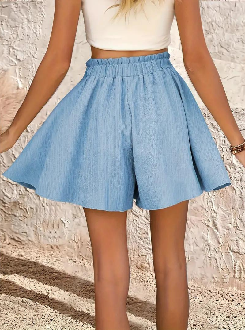 Sommarshorts, elastisk midja, flowy, shorts med hög midja, minishorts