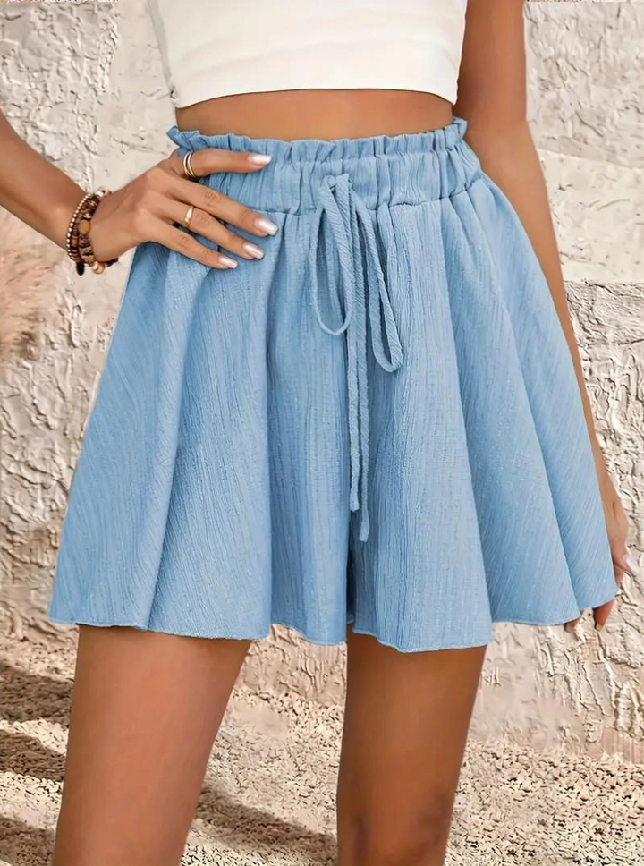 Sommarshorts, elastisk midja, flowy, shorts med hög midja, minishorts